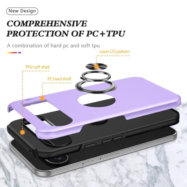 Til Google Pixel 9 / Pixel 9 Pro Fingerring Kickstand Hybrid Taske Purple