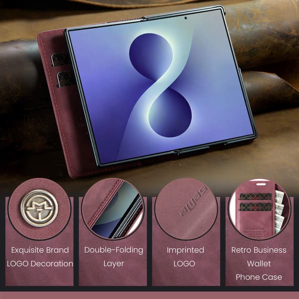 CASEME Telefonplånboksfodral med stöd till Samsung Galaxy Z Fold8 Röd
