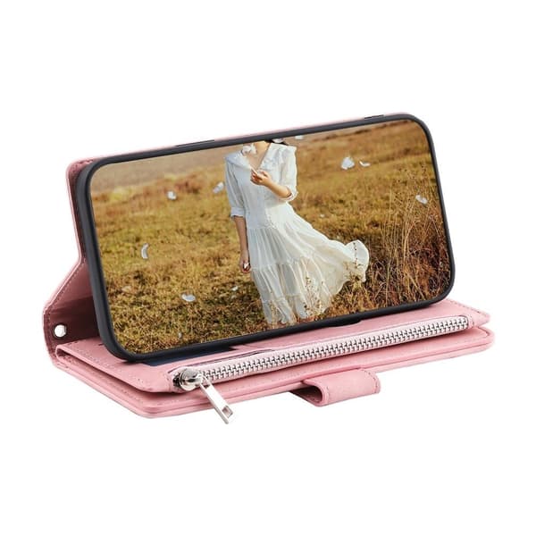 För Samsung Galaxy S26+ 5G Zipper Wallet Case Rhombus Telefonfodral Rosa