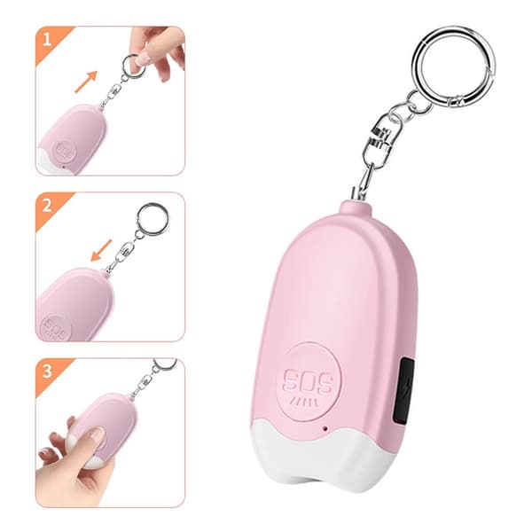 Personal Alarm Flashlight Portable Self Defense 130dB Loud Warning Keychain Pink