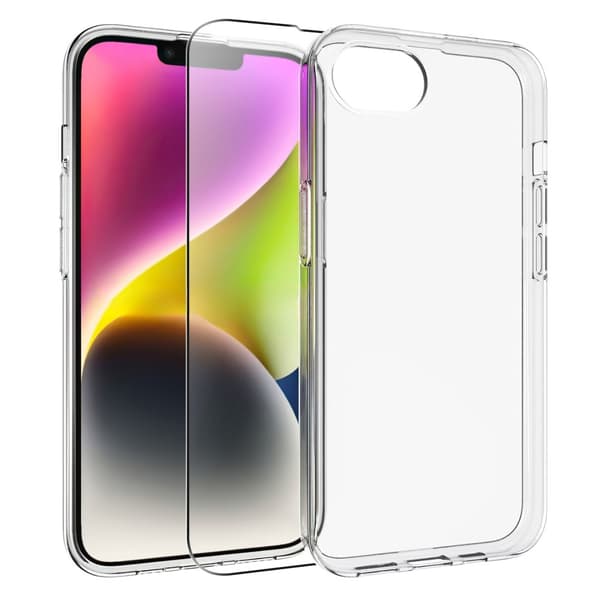 För iPhone 17e / 16e Transparent TPU Reptåligt Skal + 2.5D Bågformat Skärmskydd Transparent