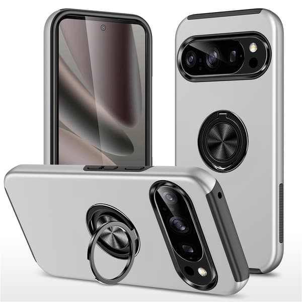 Til Google Pixel 10 Pro / Pixel 10 SkalFingerring Kickstand Hybrid Taske - Silver Silver