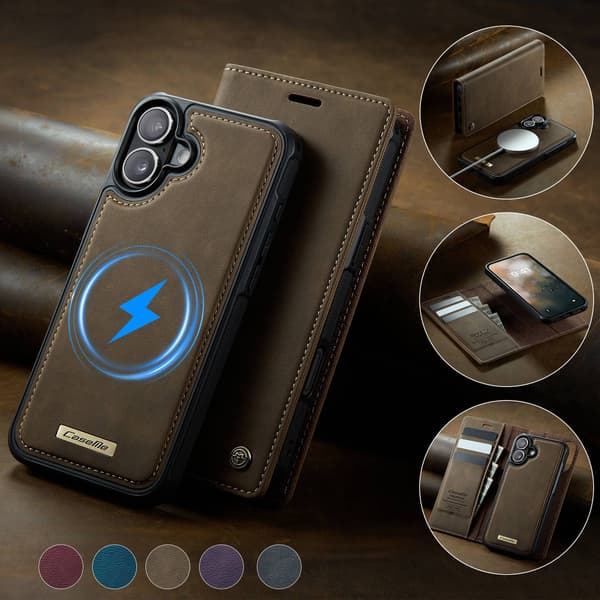 CASEME Til iPhone 16 Pungcover Magnetisk Aftagelig RFID Beskyttelse - Coffee Brown