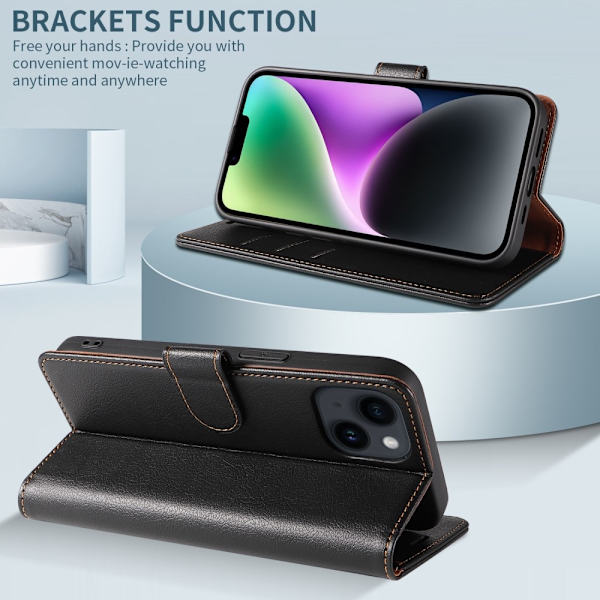 Retro Crazy Horse Etui for iPhone 15 Pro Max med Stativ Black