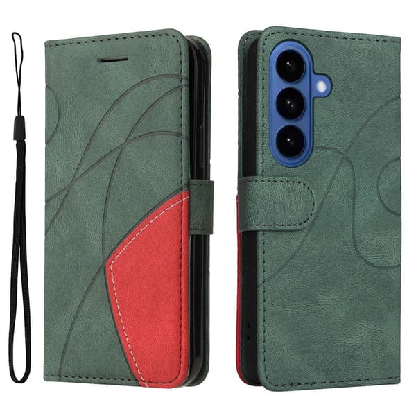 För Samsung Galaxy S26 Plånboksfodral med Stativ Tvåfärgad Design - Grön Röd