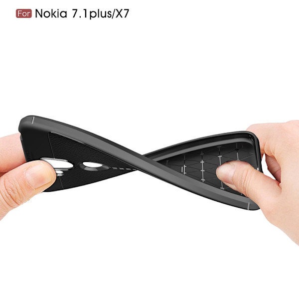 Litchi Grain TPU Bagtelefon Taske til Nokia 8.1 - Sort Black