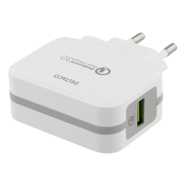 DELTACO Väggladdare USB, Qualcomm Quick Charge 3.0, 19,5W