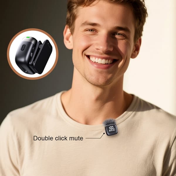 Dobbelt mikrofonsett med lavalier-støyreduksjon, USB-C, 2 mikrofoner + 1 mottaker Black
