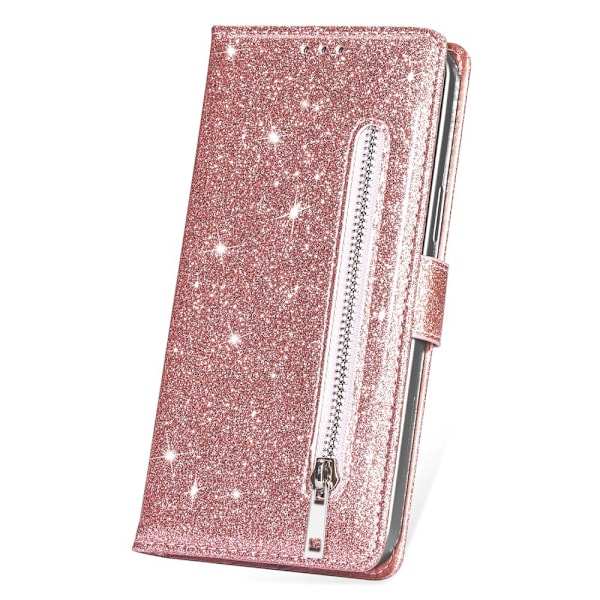 För Samsung Galaxy S25 Ultra Ställbart Glitterfodral med Dragkedjeficka Rosa guld