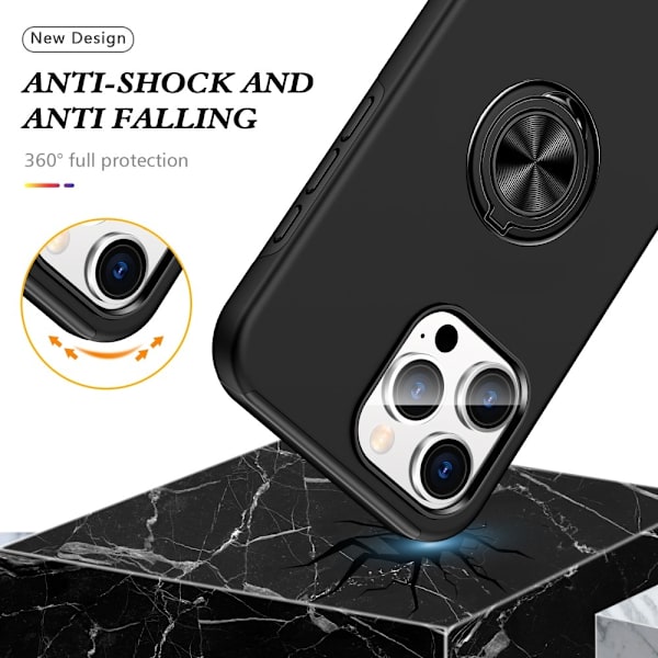 Til iPhone 16 Pro Fingerring Kickstand Hybrid Taske - Sort Black