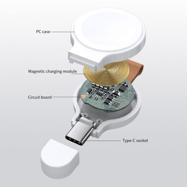 Trådlös Snabb laddare magnetisk för Apple Watch Series 1-8 USB-C Svart
