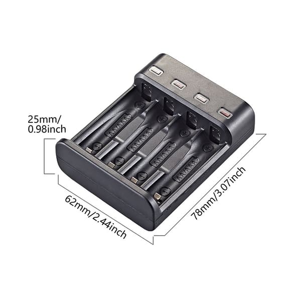 Intelligent smart batterioplader med 4 stik til NI-MH/NI-CD AA AAA-batterier Black