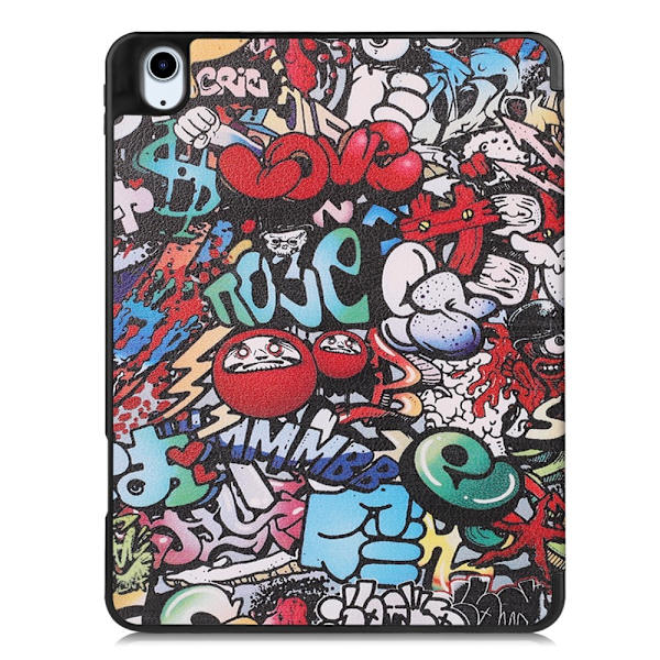 Til iPad Air 11 (2024) Etui Tre-fold Stativ Tablet Cover med Pen Holder - Graffiti Multicolor