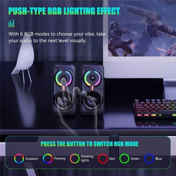 ONIKUMA USB-kablet højttaler computerhøjttaler 3D stereolyd RGB-lys Black
