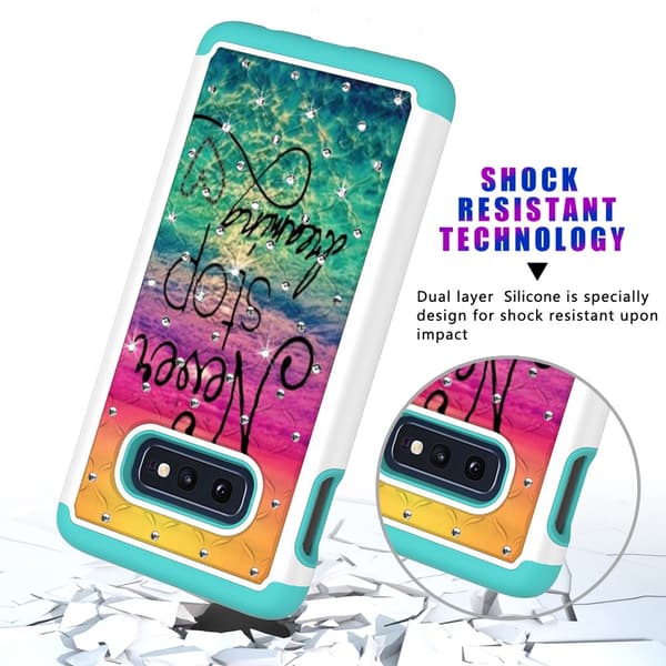 Samsung Galaxy S10e TPU-deksel Armor Ekstra Holdbart - Sitat Slutt aldri å drømme Black