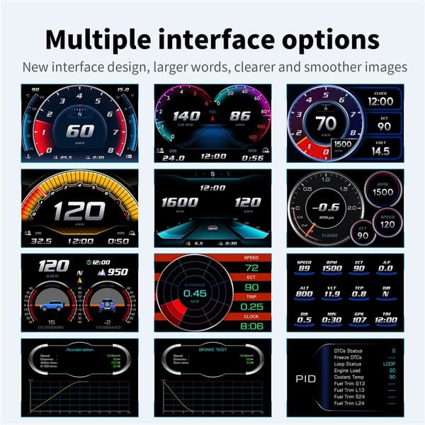 Speedometer med Head-Up Display (HUD), LCD, OBD og GPS – turtall, drivstofforbruk og stigning Blue