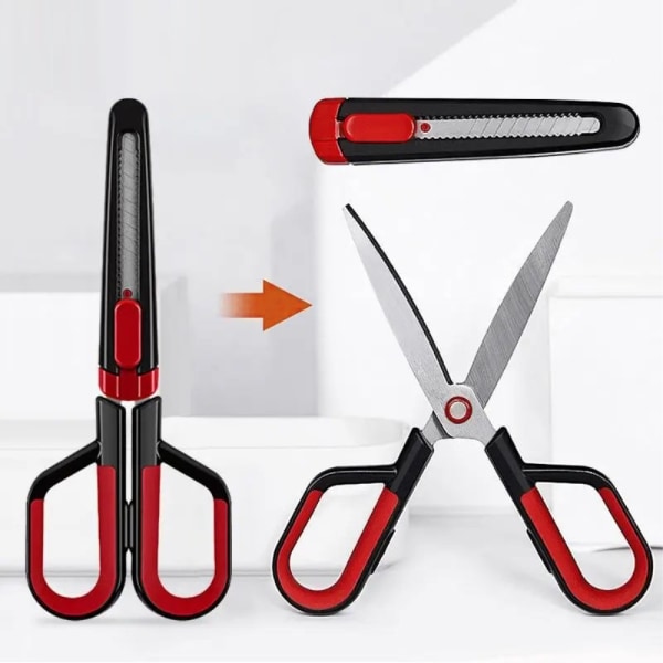 2-in-1 Portable Stainless Steel Multi-functional Non-stick Box Cutter Scissors Red