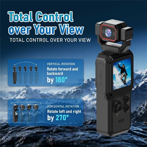 Actionkamera / videokamera / vlog-kamera – 1,54" HD-skærm, 4K HD, WiFi, Bluetooth Black