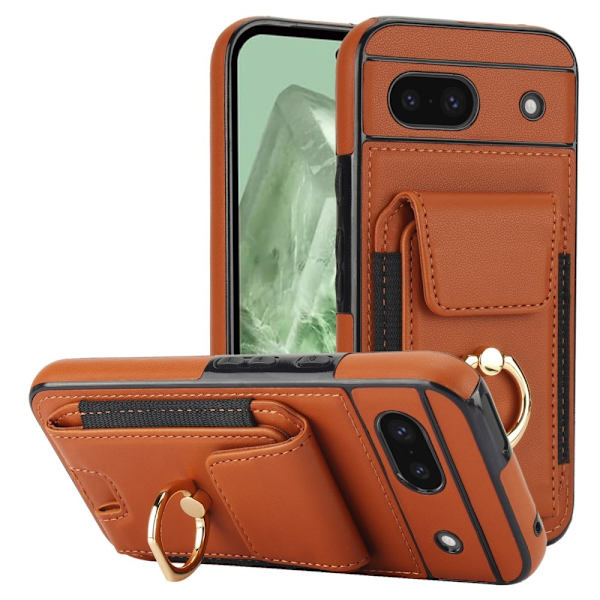 Google Pixel 8a Kickstand Case Puhelimen Suojakotelo Korttipaikoilla Brown