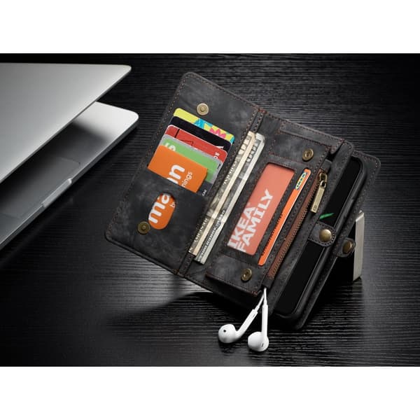 CASEME till iPhone X / XS Retro Split läder plånboksfodral - Grå grå