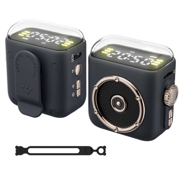 Magnetisk højttaler, natlys, ur, Bluetooth 5.3, lydenhed med bagklips Grey
