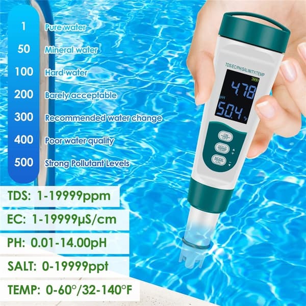 Tester Vannkvalitetspenn Digital pH EC TDS Salinitetsmåler Analyzer Green