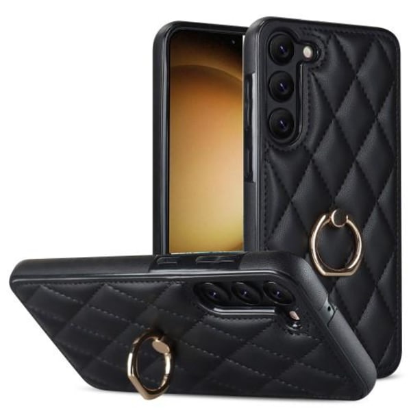 Samsung Galaxy S23 Etui Rhombus Grid Mønster Bagdæksring Stativ Black