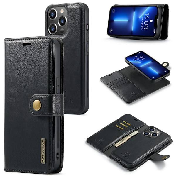 DG.MING iPhone 15 Prolle Irrotettava 2-in-1-lompakkokuori Black