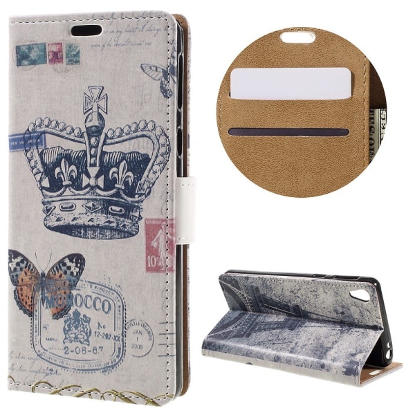 Sony Xperia E5 Wallet Case Crown and Butterfly Black