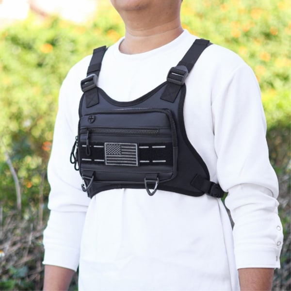 Taktisk Väst Tactical Vest Bröst Mage Väska 600D Tyg Svart