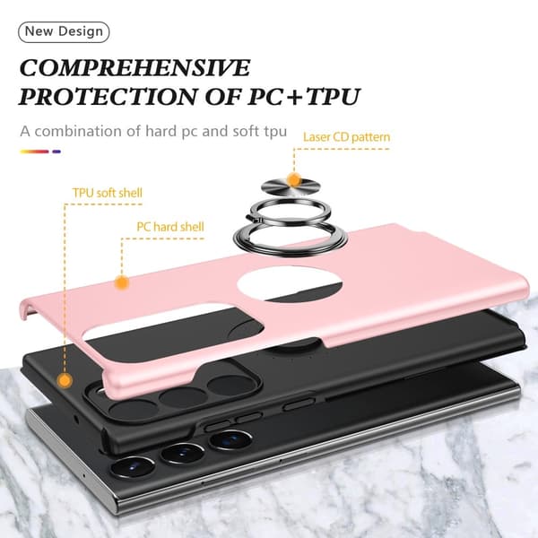 Til Samsung Galaxy S25 Ultra Hybrid Deksel Med Fingerring Pink