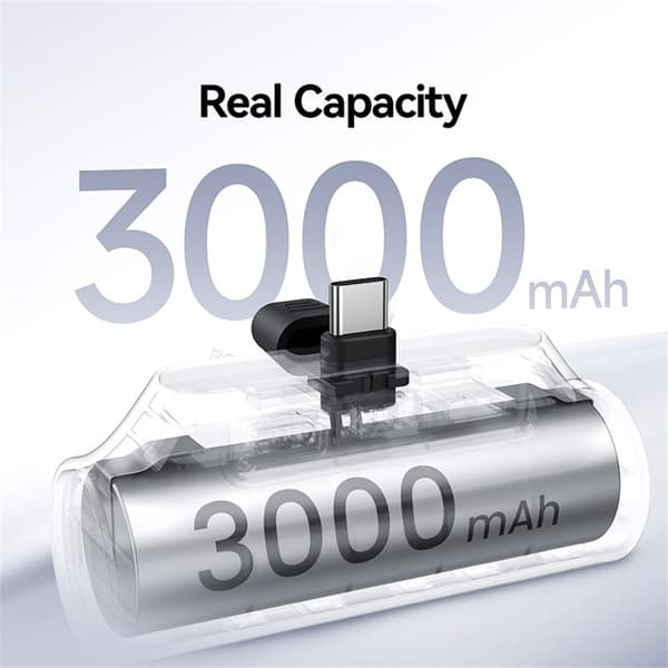 USAMS Mini Powerbank 3000mAh USB-C Bærbar Oplader Nødoplader Silver