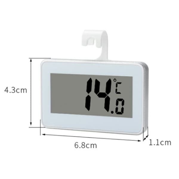 Digital termometer för kyl och frys med LCD-display, krok och magnet Vit