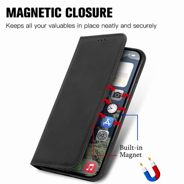 Til iPhone 17e / 16e cover med kortholder magnetisk absorberende telefoncover - Sort Black