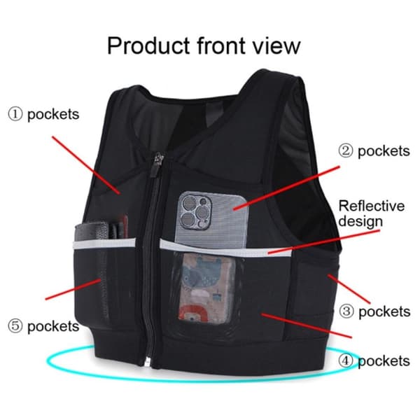 Løpevest Mobilholderlommer Reflekser Treningsklær - Medium Black