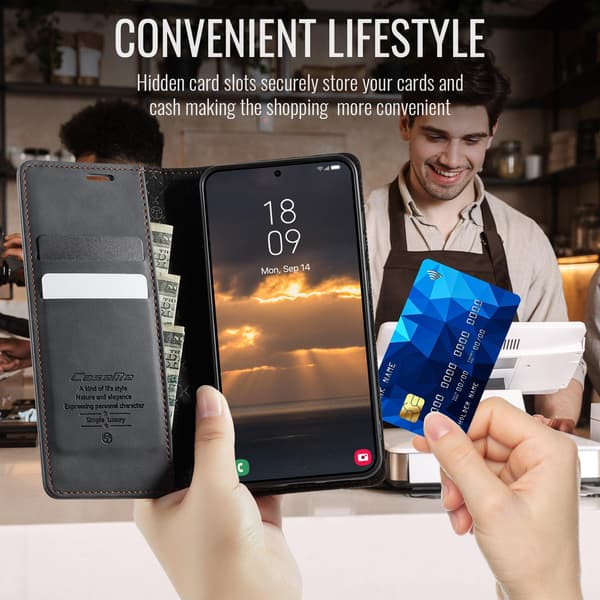 Til Samsung Galaxy S26 CASEME pungcover med stativ og kalvetekstur - Sort sort