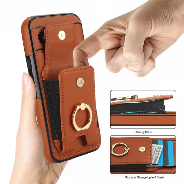 For Google Pixel 8a Kickstand Case Phone Cover with Card Slots Brown