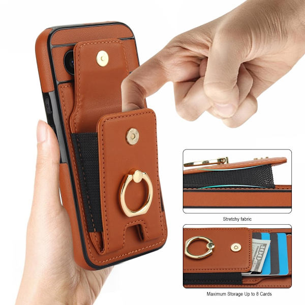För Google Pixel 8a Kickstand Case Telefonfodral med Kortfack - Brun Brun