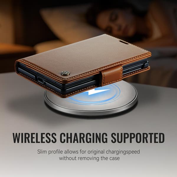 CASEME Glansigt telefonplånboksfodral till Samsung Galaxy Z Fold8 Brun