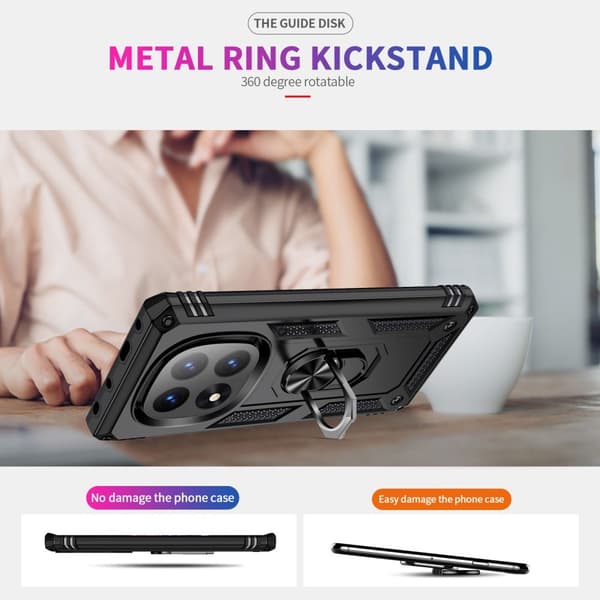 Til Xiaomi Redmi Note 14 Pro 5G Cover PC + TPU Telefoncover med Roterende Ring Kickstand - Sort Black