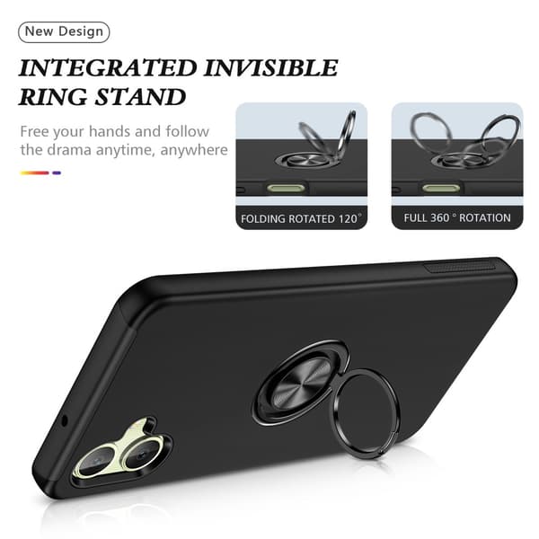 Til Samsung Galaxy A06 4G Hybrid Cover med Roterbar Ringholder Black