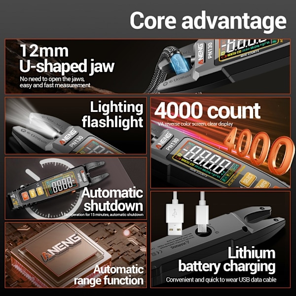 U-formad digital multimeter DC / AC Spänning Strömresistans kondensatortestare Svart