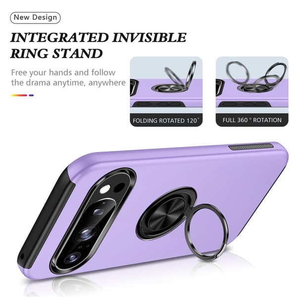 Til Google Pixel 10 Pro / Pixel 10 SkalFingerring Kickstand Hybrid Taske Purple
