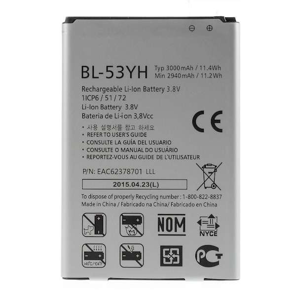 LG G3 3.80V 2940mAh Li-Polymeeriakun vaihto BL-53YH) Silver