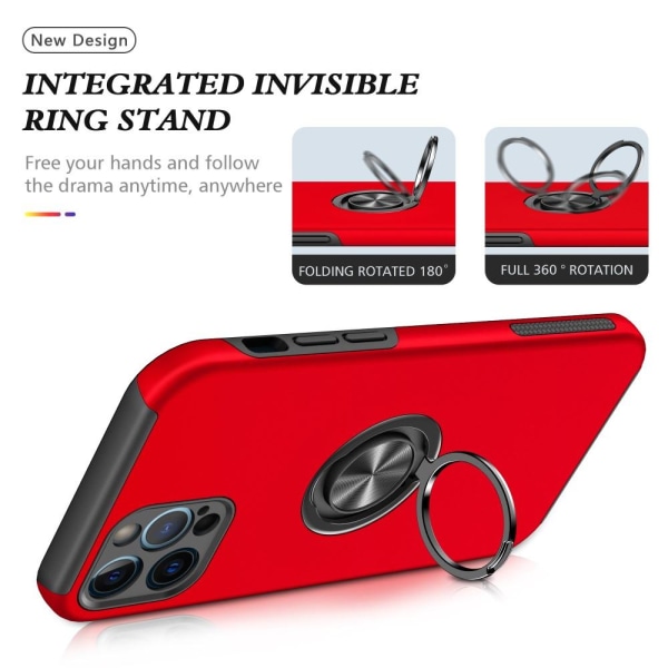 iPhone 13 Finger Ring Kickstand Hybrid Case - Red Red