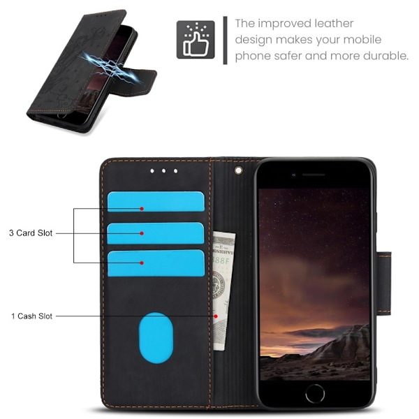 Til iPhone 16e Etui Sommerfugl Blomst Ridsefast Telefoncover Black