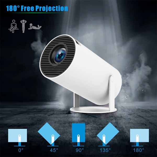 PRO-Projektor Android 11.0 2.4G / 5G WiFi 6 Bluetooth 5.0 1280*720P hemmabio Vit