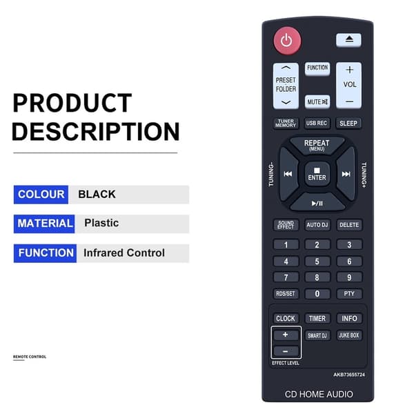 Fjernkontroll Erstatning AKB73655724 for LG hjemmekino forsterker Black
