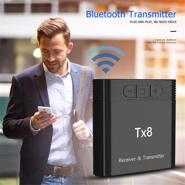 Tx8 2-i-1 Bluetooth 5.0 sender-mottakeradapter for TV PC hodetelefoner musikk lyd Black