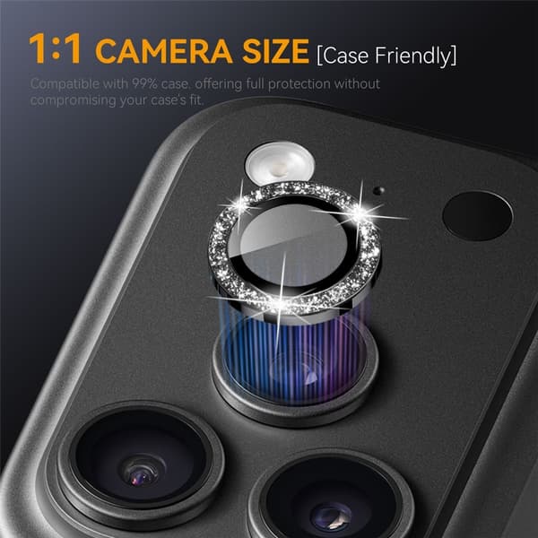 NORTHJO Glitrende kameralinsebeskyttelse til iPhone 18 Pro / 18 Pro Max Black